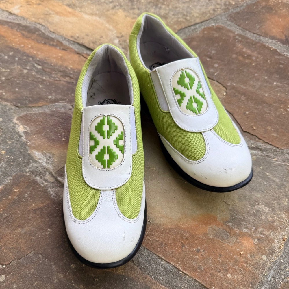 Sandbaggers Bali‎ Golf Shoes Womens 7 Green White Good Slip On Spikeless 0413
